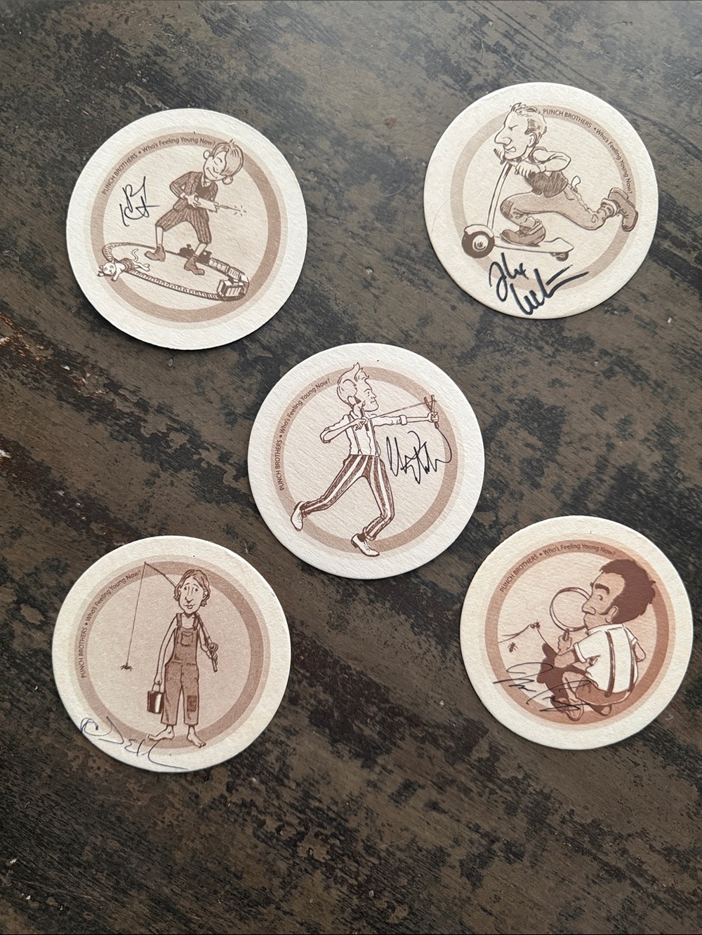 Set of 5 Rare Autographed Punch Brothers Coasters Band Merch Tour Promo
